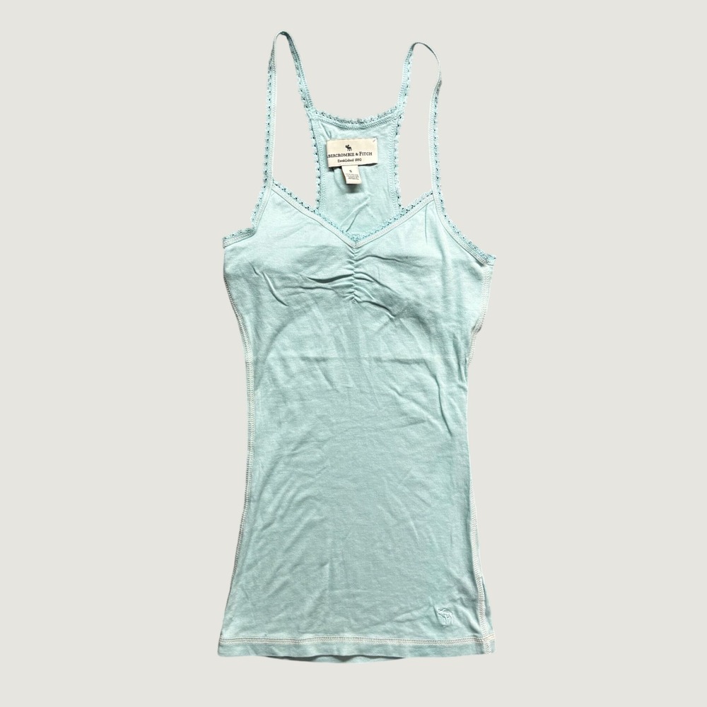 Abercrombie & Fitch Y2K Small Lace Trim Racerback Cami Tank Top Blue